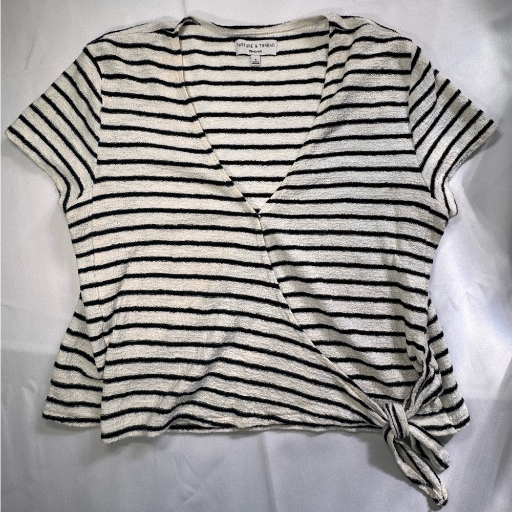 Madewell Texture & Thread Striped faux wrap shirt - Size M